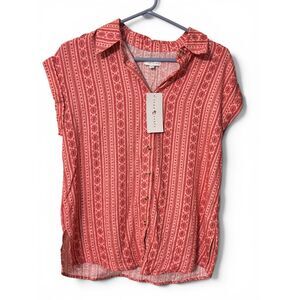 NWT True Craft Pink Boho Button Front Top Size Small Linen Blend